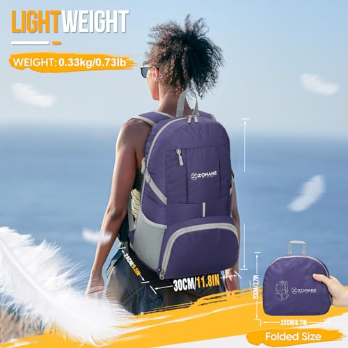 ZOMAKE Lightweight Packable Backpack 35L, Water Resistant Foldable Day Pack - color: C-purple