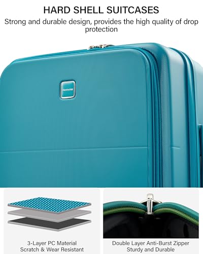 Hanke 28 Inch Expandable Checked Luggage, Large Trunk Luggage - color: Caribbean Blue, size: Expandable 28 Inch