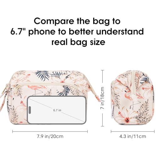 Narwey Travel Makeup Bag Toiletry Bag, Wide Open Cosmetic Bag for Women - color: B-Beige Flamingo, size: Small