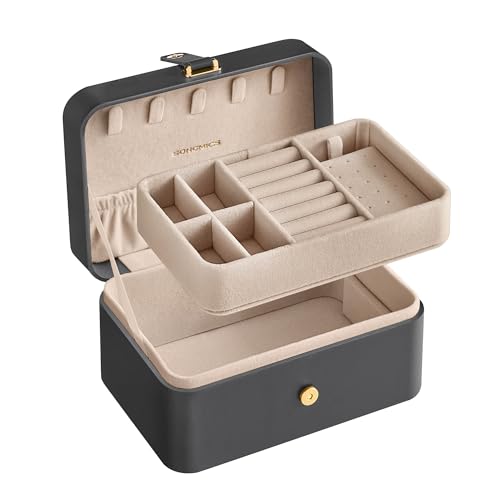SONGMICS Travel Jewelry Organizer, 2-Layer Portable Jewelry Box Case - color: Slate Gray