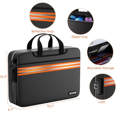 Accordion File Organizer with Lock, Fireproof Document Bag, Black - size: Legal Size, style: Orange Reflective Strip