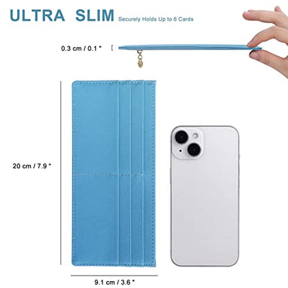 XEYOU Womens Credit Card Wallet Slim Long Zipper Pocket Purse for Coin, Cash, Receipt Multi-function Card Wallet for Ladies - color: Light Blue