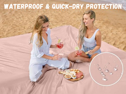AlphaBeing Beach Blanket Waterproof Sandproof, Extra Large Beach Mat - color: Pink, size: 79“×83”