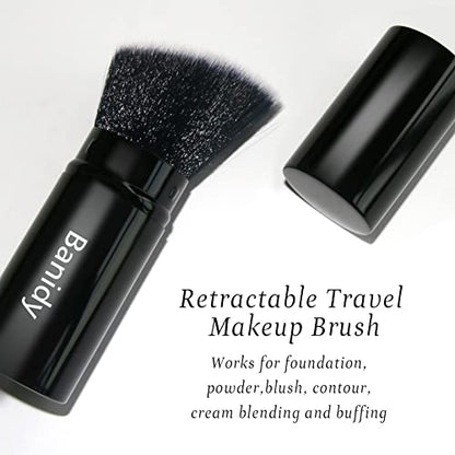 Makeup Brush Kabuki Retractable Travel Face Brushes Portable Blush Brush - style: Flat-Angle-Black
