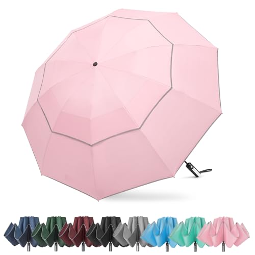 G4Free 54/62 Inch Large Inverted Golf Umbrella Windproof Reflective Stripe - color: Pink, size: 54 inch