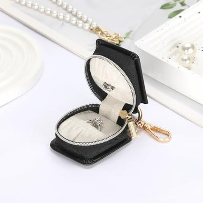 KUKUVR Travel Jewelry Ring Holder Box with Keychain (Black) - color: Black