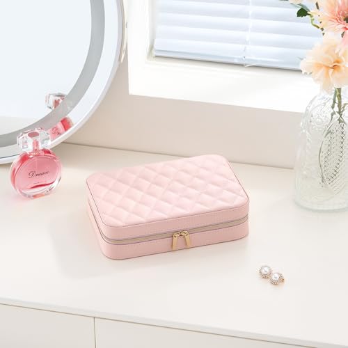 Lolalet Travel Jewelry Case for Women Girls -Medium, Pink - color: Pink, size: Medium (8.46"W*5.71"D*2.17"H)