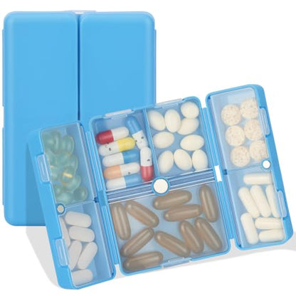 FYY Travel Pill Organizer, 7 Compartments Pill Box Medicine Case - Blue - color: Blue, size: Small (1 Piece)