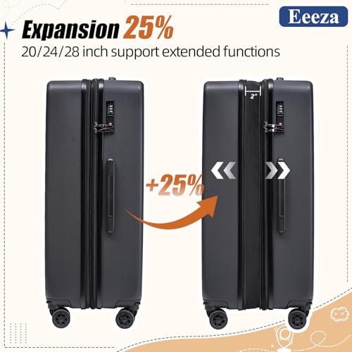 5 Piece Hardshell Luggage Set Spinner Wheels 20/24/28" Black - color: Black, size: 5 piece
