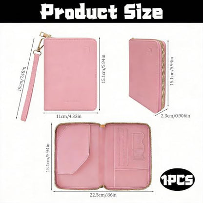 Passport Holder for Travel Wallet,RFID Detachable Wrist Strap Wallet - color: Pink