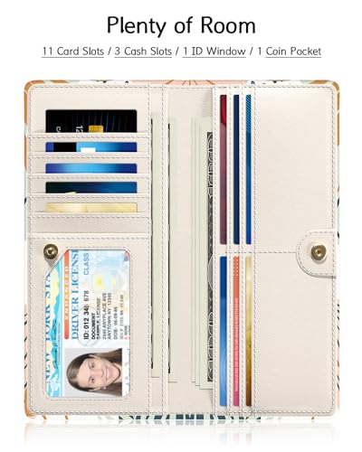Nipichsha Womens Wallet, RFID Slim Wallets for Women, Thin Ladies Credit Card Holder Purse, Cute Leather Bifold Clutch Billfold with 11 Card Slots & ID Window, Boho Leaves - color: Boho Leaves