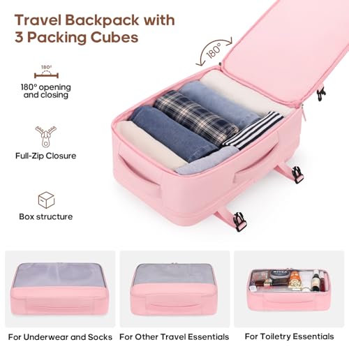 Luggage Sets 7 Piece,Hardside Large Checked Suitcase with Backpack Set - color: Pink, size: 7-Piece Sets