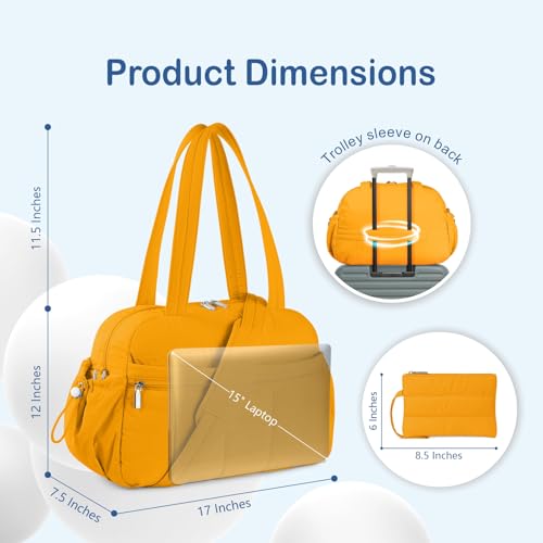 TOPDesign Travel Duffel Bag, Puffy Carry On Overnight, Gym Bag w/Wet Pocket - color: Golden Yellow