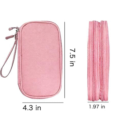 Universal Cable Organizer - Electronics Accessories Bag for USB Drives, Power Adapter, Earphones, Cords etc, Double Layer, Pink