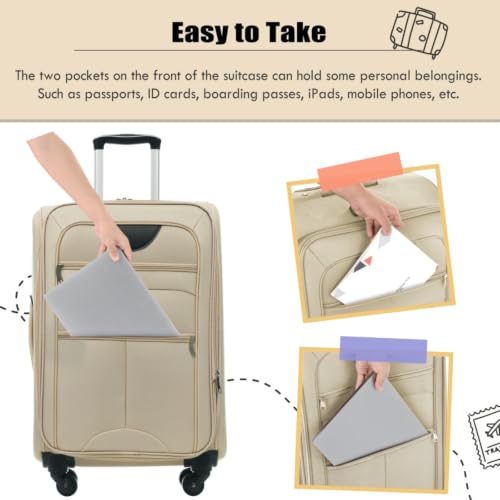 Softside Expandable Luggage Set 3 Piece, Lightweight 22/26/30 Inch Upright Spinner Suitcase with TSA Lock, 610D Polyester Travel Set (khaki) - color: khaki