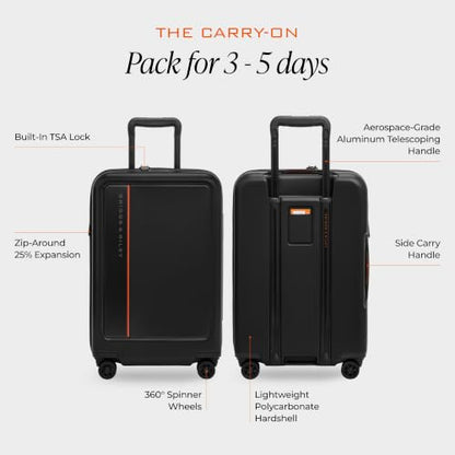 Briggs & Riley ZDX Essential 22 Inch Carry-On Expandable Spinner, Black - color: Black, size: 22" Hardside Carry-On Expandable Spinner