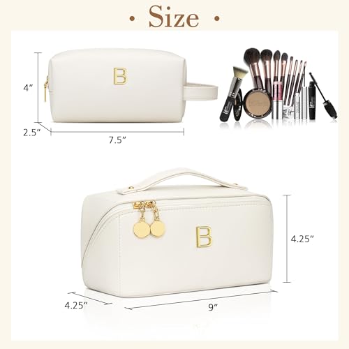 KKXIU Initial Makeup Bag for Women, Personalized Gifts for Women - color: Beige, style: B