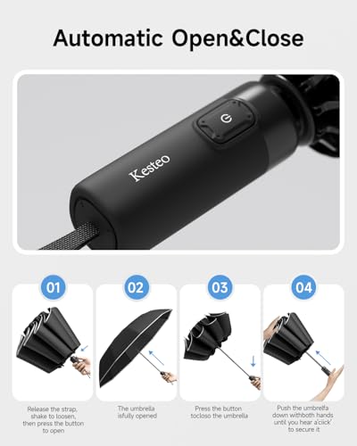 Windproof Travel Umbrella for Rain, Withstand 85MPH Winds, 52 Inch Automatic Reverse Fold Umbrellas Easy Auto Open Close, Portable Compact Umbrella Includes Cover Bag, Perfect for Travel, Car, Commute, Women Men, Backpack - color: Blue2