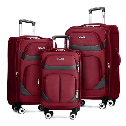 3-Piece Softside Set,Expandable 15% Luggage Set,w/LOCK - color: Burgundy-Grey, size: 3-Piece Set (20"/24"/28'')