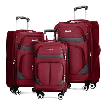 3-Piece Softside Set,Expandable 15% Luggage Set,w/LOCK - color: Burgundy-Grey, size: 3-Piece Set (20"/24"/28'')