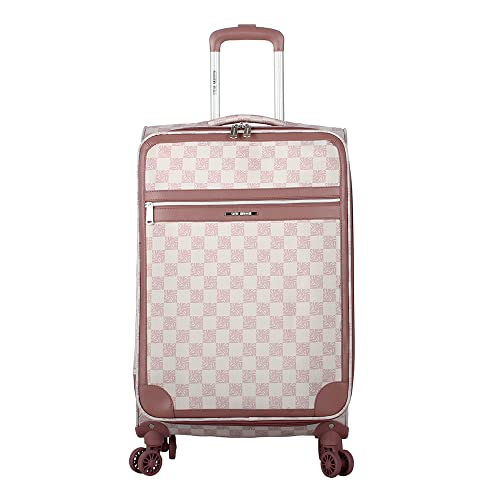 Steve Madden Designer Luggage Collection - Lightweight 24 Inch Expandable Softside Suitcase - Mid-size Rolling 4-Spinner Wheels Checked Bag (Chalet Pink, 24in) - color: Chalet Pink, size: 24 Inches