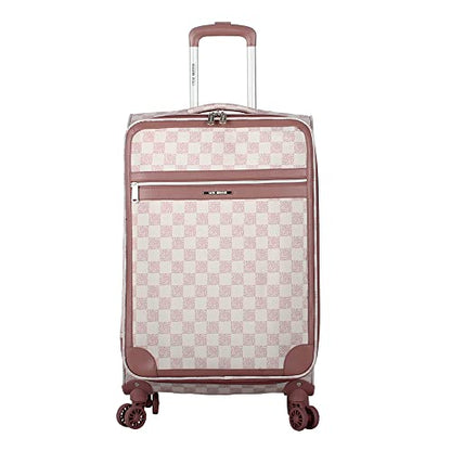 Steve Madden Designer Luggage Collection - Lightweight 24 Inch Expandable Softside Suitcase - Mid-size Rolling 4-Spinner Wheels Checked Bag (Chalet Pink, 24in) - color: Chalet Pink, size: 24 Inches