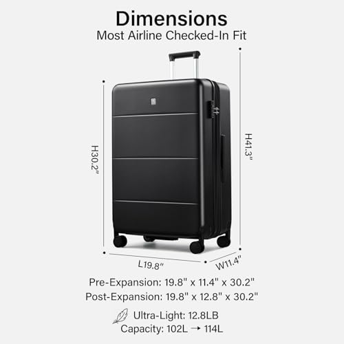 Hanke Expandable Large Checked Luggage, Hardside 28 Inch Suitcase - color: Jet Black, size: 28 Inch EXT