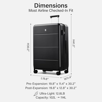 Hanke Expandable Large Checked Luggage, Hardside 28 Inch Suitcase - color: Jet Black, size: 28 Inch EXT