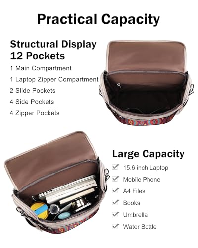 FADEON Laptop Backpack for Women, Vegan Leather 15.6 inch Computer bag - color: Grey Retro Style