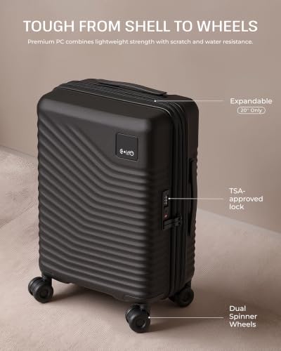 Coolife 6 Piece Travel Collection: 3 Suitcases, Duffel, Organizer & Hamper - color: Black, size: 6-Piece Set
