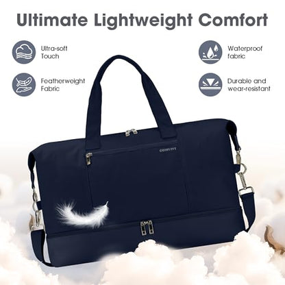 Women's Weekender bag Travel Duffel Bag with Shoe Compartment 21-inch Airline-Approved Carry-On, 2-Piece Overnight Bag Set Personal Item Luggage - color: 1-Navy