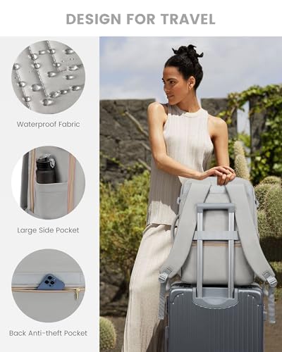 LOVEVOOK Travel Backpack For Women,40L Carry On TSA Personal Item Bag - color: Gray With Pink, size: 17.3 Inch-40L-4Pcs