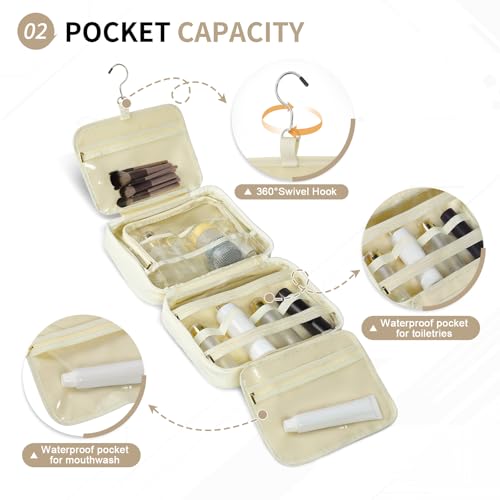 Travel Hanging Toiletry Bag for Women Puffy Makeup Bags Beige