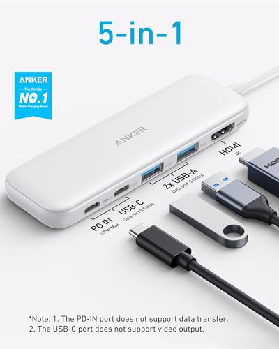 Anker USB C Hub, 5-in-1 USBC to HDMI Splitter with 4K Display - color: White