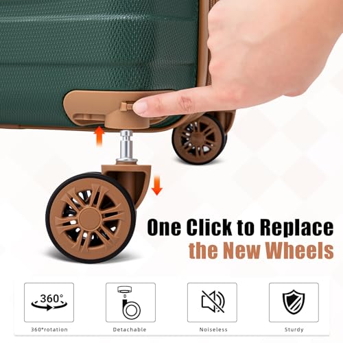 Cobens Luggage Sets 5 Piece, Suitcase with Wheels, 20/24/28inch, DarkGreen - color: DarkGreen