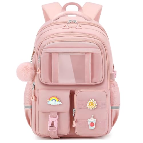 Kids Backpacks for Girls - Cute Girls Backpack for Kids Children Teens Elementary Middle School - 17″ Students Bookbag Travel Back Pack for Age 6-18 - color: Tm-pink-backpack Only