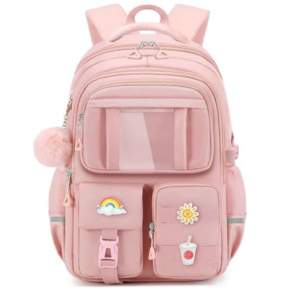 Kids Backpacks for Girls - Cute Girls Backpack for Kids Children Teens Elementary Middle School - 17″ Students Bookbag Travel Back Pack for Age 6-18 - color: Tm-pink-backpack Only