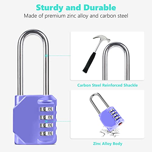 CL21VP 2.6 Inch Long Shackle Combination Lock, 4 Digit Combination Padlock Set Your own Combination for Gym Locker Lock, School, Gates, Doors, Toolbox, Hasps and Storage (Very Peri (L) *1) - color: Very Peri (L) *1