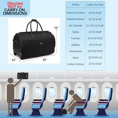 Modoker 3-in-1 Rolling Garment Duffle Bag with Wheels, 25in Black - color: 25in-Black