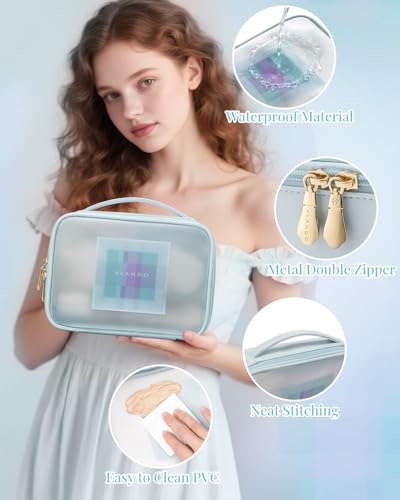 VLANDO Clear Travel Makeup Bag,Toiletry Bag for Women Girl,Blue - color: Large-Clear blue