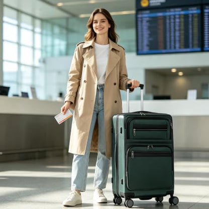 VANKEAN 20 Inch Expandable Hardshell Spinner TSA USB Port Carry-On Approved - color: DARK GREEN