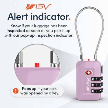BV Luggage Locks TSA Accepted, Travel Sentry Approved 3-Digit Combination Suitcase Locks with Open Alert & Flexible Cable for Travel, Backpacks, Lockers, Cases, Purple, 2 Pack - color: Purple 2-Pack