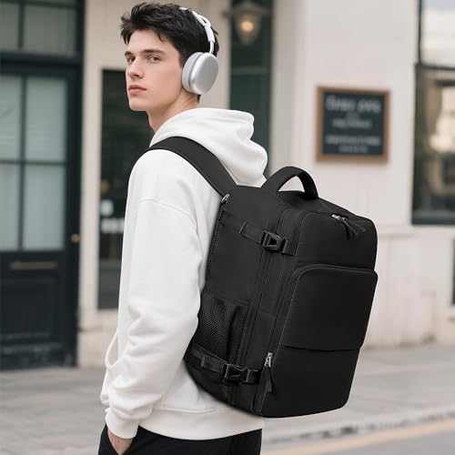 Sinaliy Travel Backpack for Men Women, Airline Approved Personal Item Bag - color: Black, size: Large