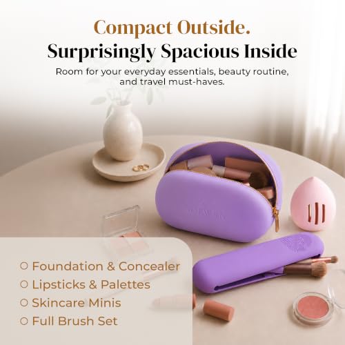 Silicone Makeup Bag Set - Cosmetic Pouch, Brush Holder, Beauty Sponge Case - color: Green