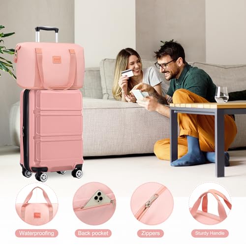 Kono Luggage Set 4 Piece Carry On Hardside Luggage with Spinner Wheels - color: Nude/Rose Pink, size: 12+20-inch/Db/Tb