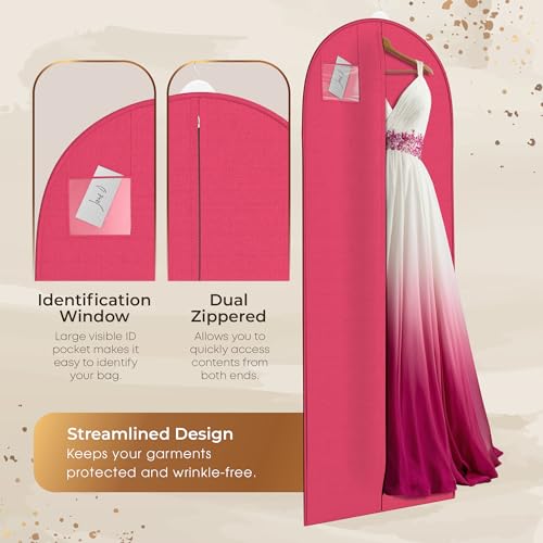 Your Bags 72" Long Wedding Dress Bag for Gowns & Dresses, ID Window - color: Fuchsia