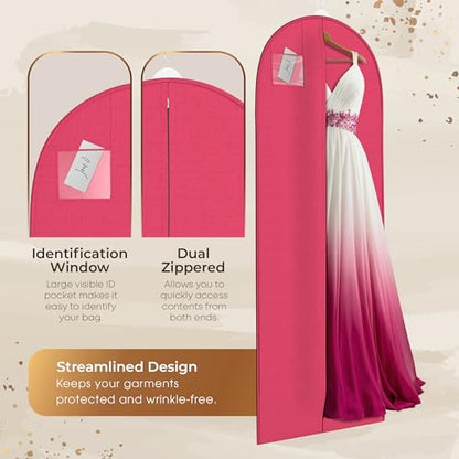 Your Bags 72" Long Wedding Dress Bag for Gowns & Dresses, ID Window - color: Fuchsia