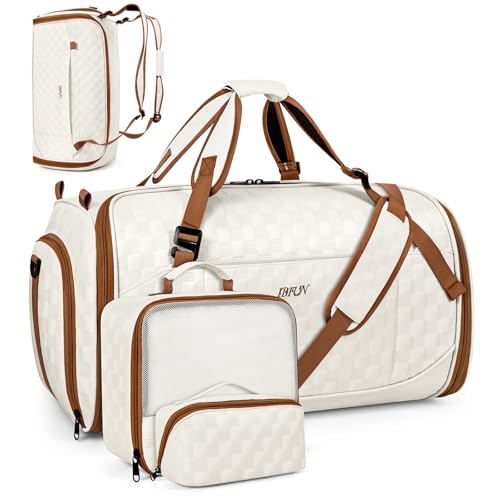 Convertible Garment Bag for Travel, 4-in-1 Backpack for Women Men, 3pcs 50L - color: B-Off White