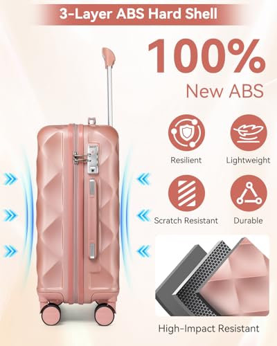 Somago Luggage Sets 5 Piece Hardside 20"/24"/28" with Duffle Toiletry Pouch - color: Rose Gold, size: 5 Piece Set