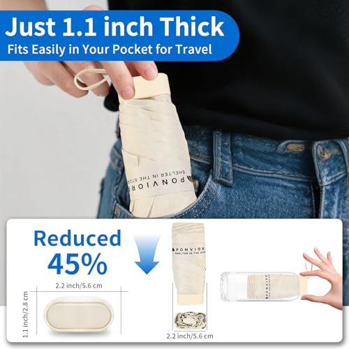 Compact Mini Windproof Travel Umbrella-UPF 50+ Sun & Rain Protection, Small Folding Design Fits in Pocket or Purse, Lightweight Portable with Case for Women, Men & Kids - color: Beige